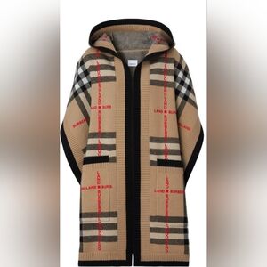 Burberry Beige and Black Hooded Vest Poncho with Red Details 100% Authentic